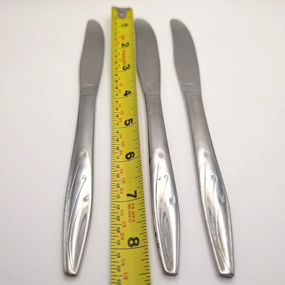 Vintage Japan Stainless Steel Starburst Wheat Dinner Knives Set of 3 8.25